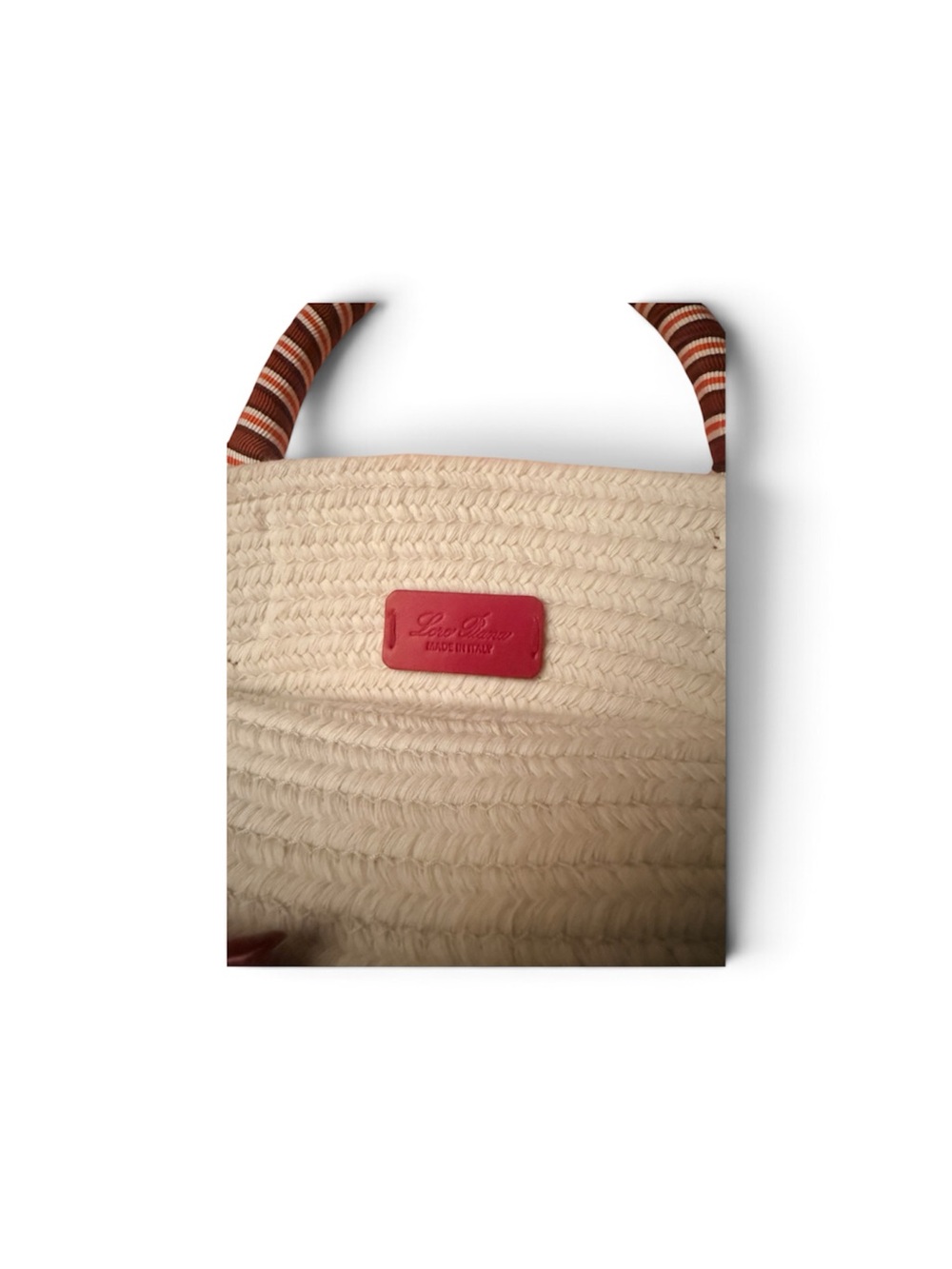 Loro Piana Cream Straw Shoulder Bag with Red and Brown Wrapped Handles - Picture 5 of 5